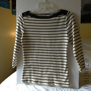 Chaps 3/4 Sleeve Cream & Black Stripe Top